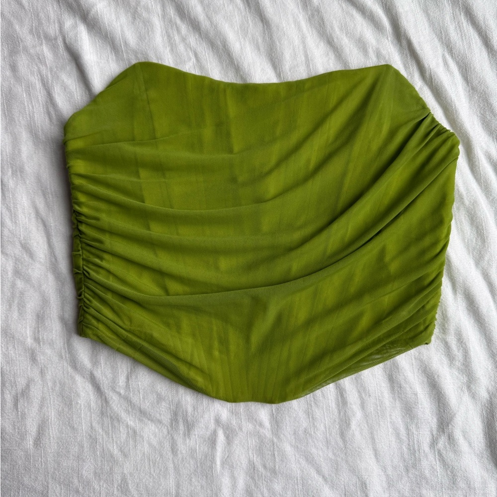 Olive Green Strapless Ruched Crop Top